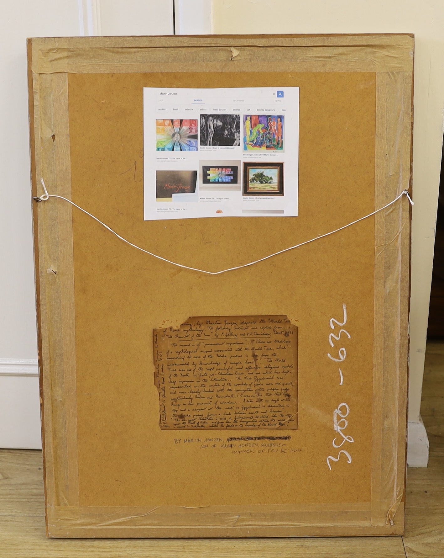 Martin Jonzen (20th.C), watercolour, 'World Tree of Rome Mythology', signed with artist label verso, 56 x 38cm